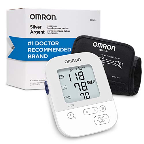 Omron Silver Blood Pressure Monitor, Upper Arm Cuff, Digital Bluetooth Blood Pressure Machine, Storesup To 80 Readings