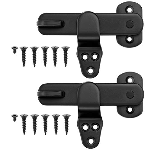 BACAZO Set of 2 Flip Gate Latch for Barn Door, Cabinet, Bar, Closet, Shed, Cabin, Garage, Sliding Doors - Rustic Style Lock - Black Cast Iron - Full Hardware Kit (2-Pack)