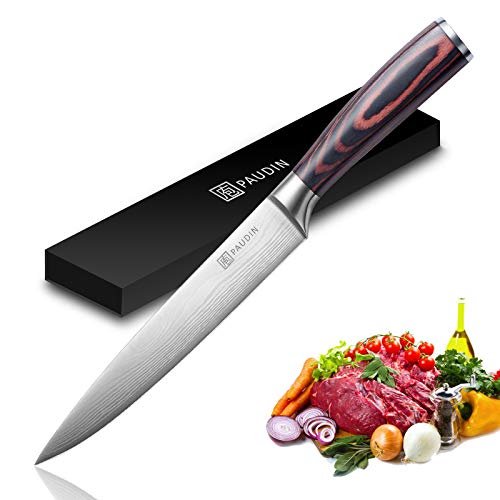 Slicing Carving Knife - PAUDIN Razor Sharp Sashimi Knife, 8 Inch Nonstick Sushi Knife, High Carbon Stainless Steel Kitchen Knife with Ergonomic Handle