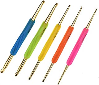 Katech 5 pcs Crochet Hooks, Double Head Different Sizes Crochet Needles with Colorful Ergonomic Handle, Aluminum Alloy Crochet Hook Set DIY Knitting Needles Sweater Weave Tools for Crochet Lovers