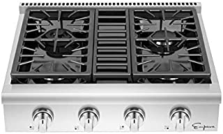 Empava 30 in. Slide-in Natural Gas Rangetop with 4 Deep Recessed Sealed Ultra High-Low Burners-Heavy Duty Continuous Grates in Stainless Steel, 30 Inch