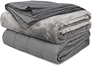 Richgra Weighted Blanket with 2 Duvet Covers for Hot/Cold Sleepers, (15 lbs 48''x 72'') for 150-180 lbs Adults, Premium Glass Beads Filled, Grey, Use on Twin/Full Bed