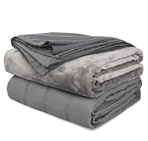 Richgra Weighted Blanket with 2 Duvet Covers for Hot/Cold Sleepers, (15 lbs 48''x 72'') for 150-180 lbs Adults, Premium Glass Beads Filled, Grey, Use on Twin/Full Bed