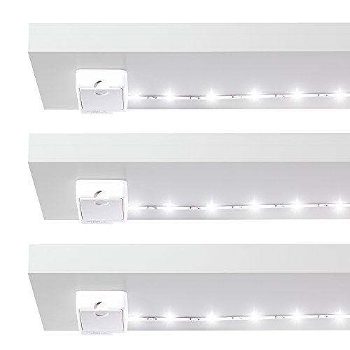 Luminoodle Click AA Battery Powered LED Push Lights - 3-Pack - for Kitchen, Closet, Pantry, Shelf Lighting - 36in. Wireless Stick Anywhere Adhesive String Tap Lights - Warm White (2700K)