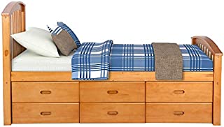 Storage Bed Frame Twin with 6 Drawers,JULYFOX Oak Pine Wood Bed Platform with Headboard Footboard Wood Slats No Box Spring Need Heavy Duty Captains Bed for Kids Teens Single Adult Small Spaces