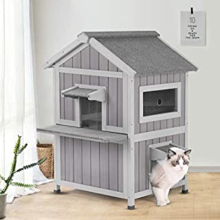 GUTINNEEN Outdoor Cat House Indoor Shelter with Escape Door, Weatherproof Elevated Feral Kitty House,Air Circulation