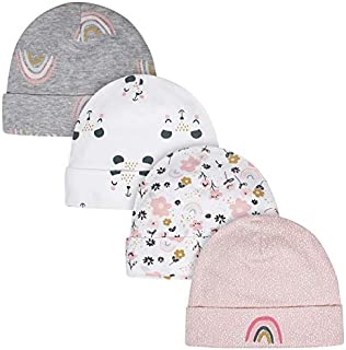 Gerber Baby Girls' 4-Pack Caps, Bear Pink, Newborn