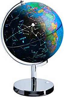 USA Toyz LED Illuminated Globe of The World with Sturdy Chrome Stand - 13.5 Inch Tall Educational Interactive Globe STEM Toy, Light Up Globe Lamp, Constellation Globe Night Light LED Decor