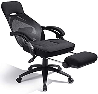 DEVAISE Ergonomics Recliner Office Chair, High Back Mesh Computer Desk Chair with Adjustable Lumbar and Footrest Support, Black