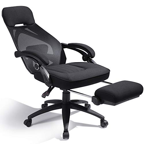 DEVAISE Ergonomics Recliner Office Chair, High Back Mesh Computer Desk Chair with Adjustable Lumbar and Footrest Support, Black