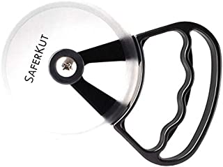 SaferKut Sharp Pizza Wheel Cutter by EZfries Safe on FINGERS Great for Non-Stick Pans  High Grade Thermo Plastic Blade with Easy-to-Use Ergonomic Design Handle