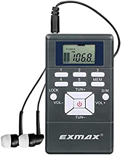 EXMAX EXG-108 Wireless Stereo FM Radio Receiver Portable Pocket Small Mini FM Radio Receiver Earbuds LCD Clock Earphone for FM Translator Tour Guide System Jogging Running Walking Yardwork - Gray