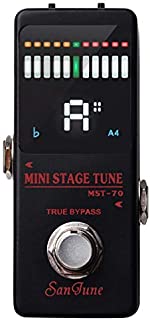 SanJune Mini Stage Tuner Pedal True Bypass for Guitar and Bass with Pitch Calibration and Flat Tuning (Power Supply Required)