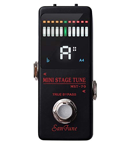 SanJune Mini Stage Tuner Pedal True Bypass for Guitar and Bass with Pitch Calibration and Flat Tuning (Power Supply Required)