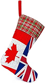 Gdewcro Canada and UK British Flag Sequin Bling Bling Christmas Stocking Reversible Color Changing Magical Stocking,for Ornament Fireplace Xmas Tree Holiday Party Decoration