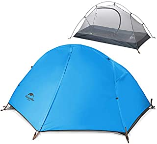 Naturehike Backpacking Camping Tent 1 Person Ultralight Waterproof Anti-UV Double Layer Portable for Outdoor Hiking Cycling Bikepacking, 4 Season, Easy Setup, Large Size with Footprint - 210T Sky Blue