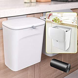 AYADA Hanging Trash Can with Lid, Hanging Garbage Can Lid for Kitchen Cabinet Door in Cabinet Trash Can Hanging Door Mounted Trash Can Door Trash Can Under Sink Door Trash Bin RV Bathroom (White)