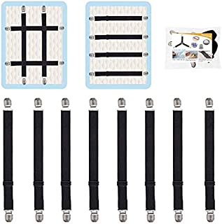 QoeCycth Adjustable Bed Sheet Straps Clips, Elastic Mattress Sheet Fasteners Holder and Suspenders, Grippers to Hold Sheet, Mattress, Sofa, Couch, Table Cloth, Ironing Board Cover, 8Pcs, Black