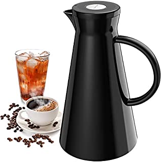 LOFTer Coffee Carafe, 12-hour Insulation Coffee Thermos, Keep Drinks Hot and Cold Vacuum Flask Easy to Use and Clean (Black) 1L/48oz