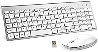 Wireless Keyboard and Mouse Combo, FENIFOX USB Slim 2.4G Wireless Keyboard Mouse Full-Size Ergonomic Compact with Number Pad for Laptop PC Computer - Silver White