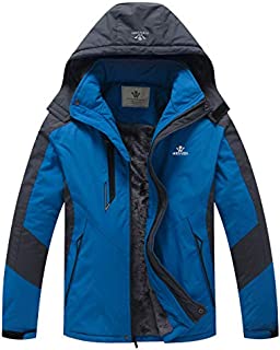 WenVen Men's Winter Insulated Fleece Liner Waterproof Outwear Jacket with Detachable Hood (Sky Blue, L)