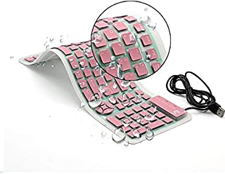 CHINFAI External Keyboard for Laptop Silicone Roll Up Folding Travel Portable Wired USB Keyboard for Tablet Computer PC (Pink)