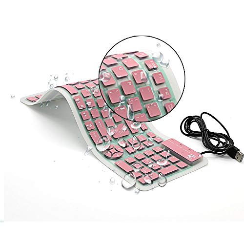 CHINFAI External Keyboard for Laptop Silicone Roll Up Folding Travel Portable Wired USB Keyboard for Tablet Computer PC (Pink)