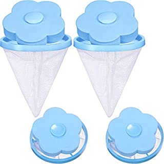 4 Pieces Washing Machine Lint Traps Lint Catcher, Household Reusable Filter Net Pouch Washing Machine Floating Lint Mesh Bag (Blue)