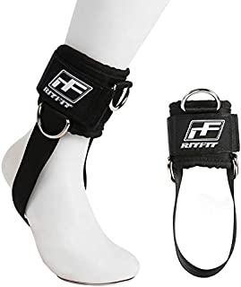 RitFit Padded Ankle Strap for Cable Machine,Strong Hook and Loop,Reinforced 3 D-Ring, Adjustable Comfort fit Neoprene - Premium Ankle Cuffs to Enhance Abs, Glute & Leg Workouts (Black, Pair)