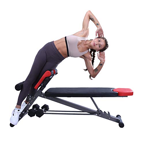 Finer Form Multi-Functional Weight Bench for Full All-in-One Body Workout  Hyper Back Extension, Roman Chair, Adjustable Ab Sit up Bench, Decline Bench, Flat Bench