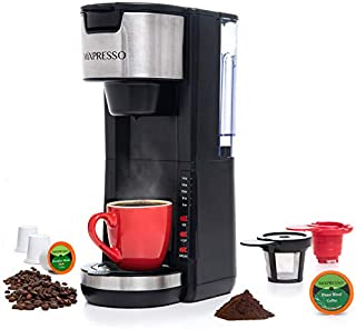 Mixpresso Single Serve 2 in 1 Coffee Brewer K-Cup Pods Compatible & Ground Coffee,Compact Coffee Maker Single Serve With 30 oz Detachable Reservoir, 5 Brew Size and Adjustable Drip Tray (Black)