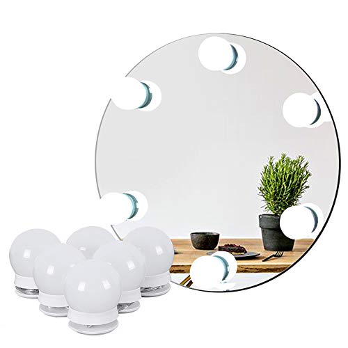 Waneway Hollywood Vanity Lights for Lighted Makeup Mirror Dressing Table DIY LED Lighting Strip Stick on Plug in with Dimmer and Power Supply, 6 Light / 9 FT, Mirror Not Included