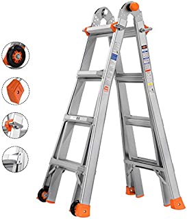 TACKLIFE Telescoping Ladder, 17 Feet Aluminum Extension Ladder with 2 Flexible Wheels, Safe Protective Switch, Non-Slip Rubber Feet, 300lb Capacity Multi-Use Ladder