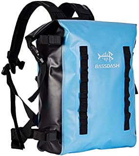 Bassdash Waterproof TPU Backpack 24L Roll-Top Dry Bag with Rod Holder for Fishing, Hiking, Camping, Kayaking, Rafting