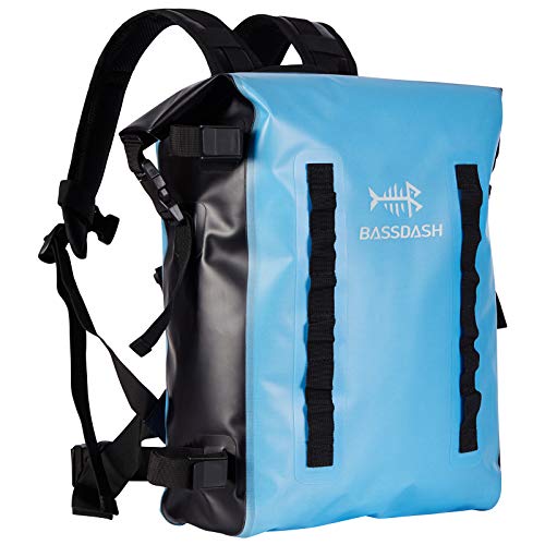 Bassdash Waterproof TPU Backpack 24L Roll-Top Dry Bag with Rod Holder for Fishing, Hiking, Camping, Kayaking, Rafting