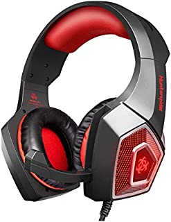 Gaming Headset Head-Mounted Stereo Surround Sound Noise-Cancelling Microphone LED Lights Glow E-Sports Games (Black and red)