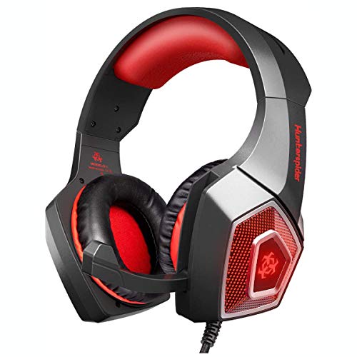 Gaming Headset Head-Mounted Stereo Surround Sound Noise-Cancelling Microphone LED Lights Glow E-Sports Games (Black and red)