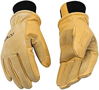 Kinco - Lined Premium Pigskin Leather Work and Ski Gloves with Nikwax Waterproof Wax, Heavy Duty Reinforced Palm, Heatkeep Thermal Insulation, Omni-Cuff, Fitted Knit Wrist, (Style No. 901)