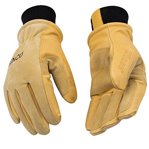 Kinco - Lined Premium Pigskin Leather Work and Ski Gloves with Nikwax Waterproof Wax, Heavy Duty Reinforced Palm, Heatkeep Thermal Insulation, Omni-Cuff, Fitted Knit Wrist, (Style No. 901)