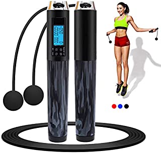 Cordless Jump Rope, Digital Silicone Non-slip Handle Jump Rope with Counter, Adjustable Skipping Rope for Men Women Kids Training Exercise, Smart Counting Jumping Rope for Fitness, Crossfit, Workout