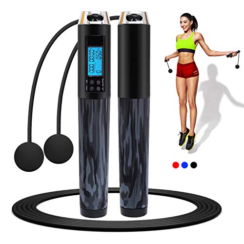 Cordless Jump Rope, Digital Silicone Non-slip Handle Jump Rope with Counter, Adjustable Skipping Rope for Men Women Kids Training Exercise, Smart Counting Jumping Rope for Fitness, Crossfit, Workout