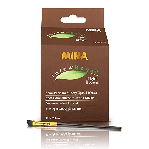 MINA ibrow Henna Hair Color Light Brown Professional Tint Kit With Brush Combo Pack | No Ammonia | Vegan & Cruelty free | Upto 30 Applications