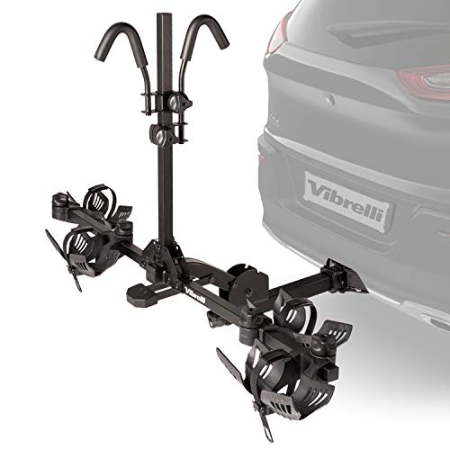 Vibrelli Bike Hitch Rack for Cars, SUV - Holds 130lbs - Anti-Wobble - 2 Bicycle Carrier for Fat Tire, Ebikes, Road, Mountain, MTB - Tilt Up/Fold Down - Locking Tow Hitch Mount Platform Bike Holder