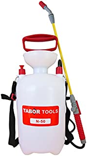 TABOR TOOLS 1.3 Gallon Lawn and Garden Pump Pressure Sprayer for Herbicides, Fertilizers, Mild Cleaning Solutions and Bleach, Includes Shoulder Strap (1.3 Gallon, Yellow Wand). N50A.