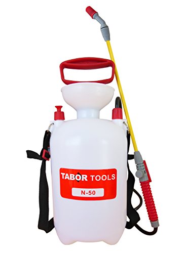 TABOR TOOLS 1.3 Gallon Lawn and Garden Pump Pressure Sprayer for Herbicides, Fertilizers, Mild Cleaning Solutions and Bleach, Includes Shoulder Strap (1.3 Gallon, Yellow Wand). N50A.