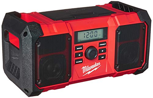 Milwaukee 2890-20 18V Dual Chemistry M18 Jobsite Radio with Shock Absorbing End Caps, USB 2.1A Smartphone Charging, and 3.5mm Aux Jack