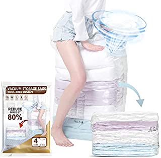 TAILI Cube Vacuum Space Saver Bags Jumbo Size 4 Pack of 31x40x15 inch Extra Large Compressed Closet Organizers and Storage Bags for Comforters, Pillows, Bedding, Blankets, Coats, No Pumps Needed