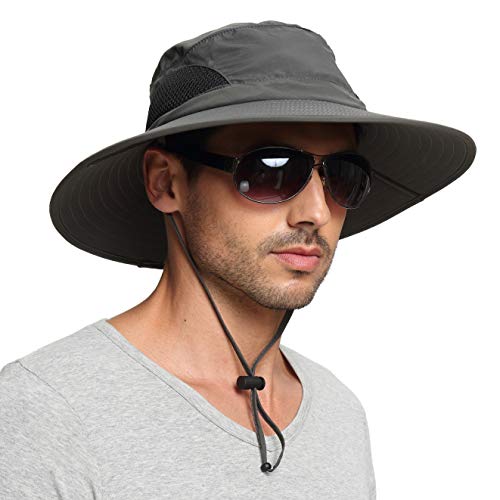 EINSKEY Men's Waterproof Sun Hat, Outdoor Sun Protection Bucket Safari Cap For Safari Fishing Hunting Dark Gray One Size