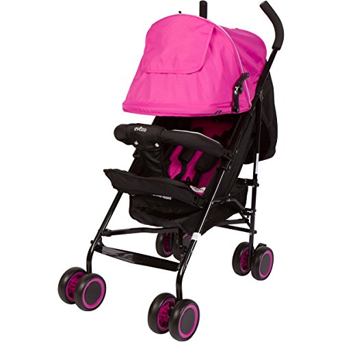 Evezo 2141A Full-Size Ultra Lightweight Umbrella Stroller, Reclining Seat, 5-Point Safety Harness, Canopy, Storage Bin (Hot Pink), 214-1A