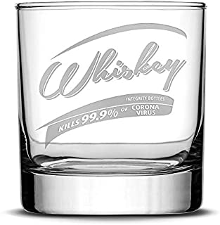 Integrity Bottles Premium Whiskey Glass, Corona Killer Parody Liquor Rocks Tumbler for Drinking Bourbon, Cocktail, Scotch, Old Fashioned Unique Gifts for Men Made in USA, 11oz